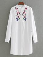 Romwe Flower Embroidery Shirt Dress