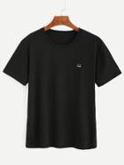 Romwe Black Emoji Embroidered Patch T-shirt