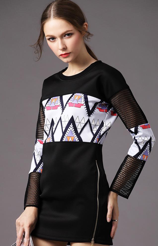 Romwe Geometric Print Hollow Straight Dress