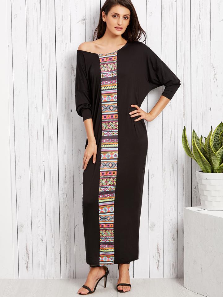 Romwe Tribal Print Dolman Sleeve Maxi Dress