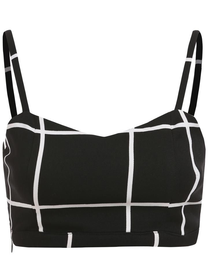 Romwe Spaghetti Strap Plaid Crop Cami Top