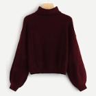 Romwe High Neck Bishop Sleeve Solid Sweater