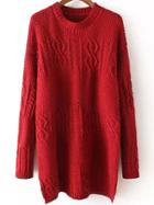 Romwe Women Long Sleeve Split Side Red Sweater