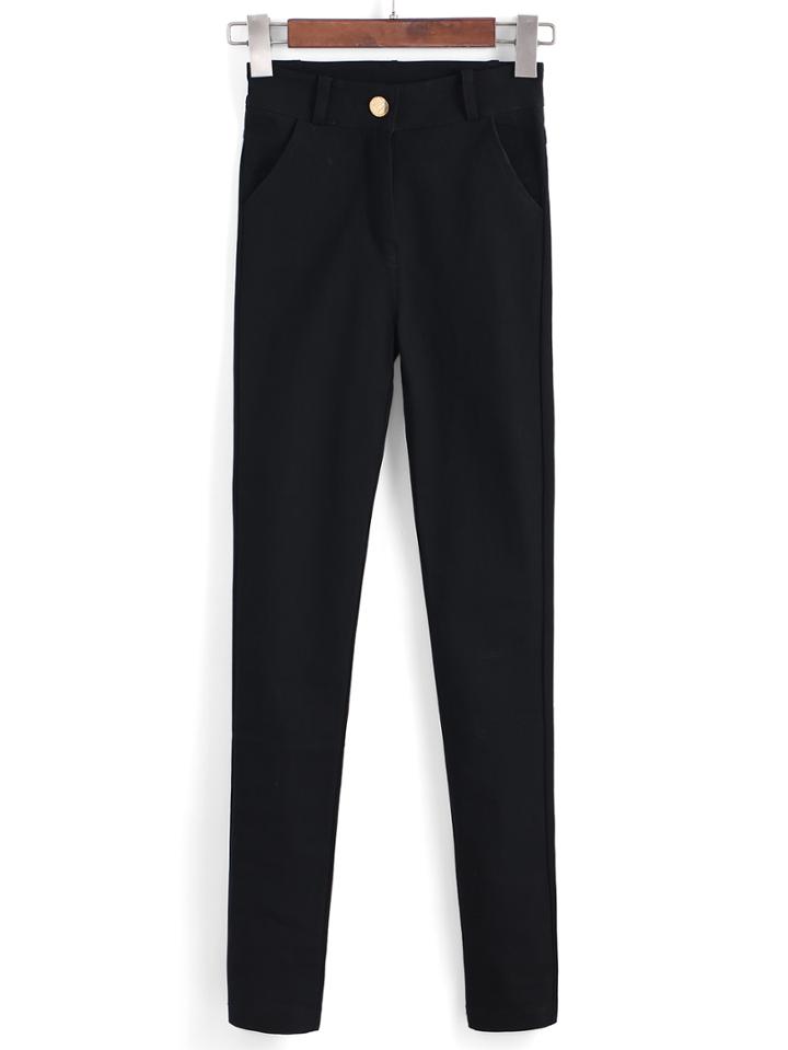 Romwe Letter Embroidered Skinny Black Pant
