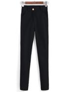Romwe Letter Embroidered Skinny Black Pant