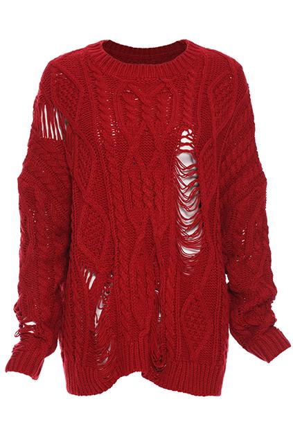Romwe Hollow Twisted Red Jumper