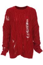 Romwe Hollow Twisted Red Jumper
