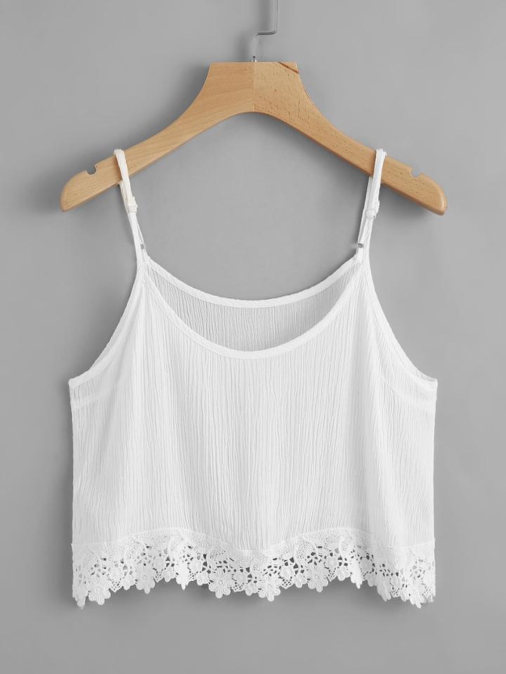 Romwe Lace Hem Pleated Crop Cami Top