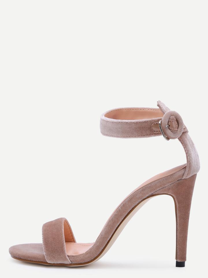 Romwe Apricot Open Toe Ankle Strap Velvet Stiletto Sandals
