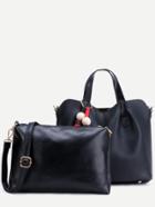 Romwe Black Pu Tassel Trim Convertible Handbag Set