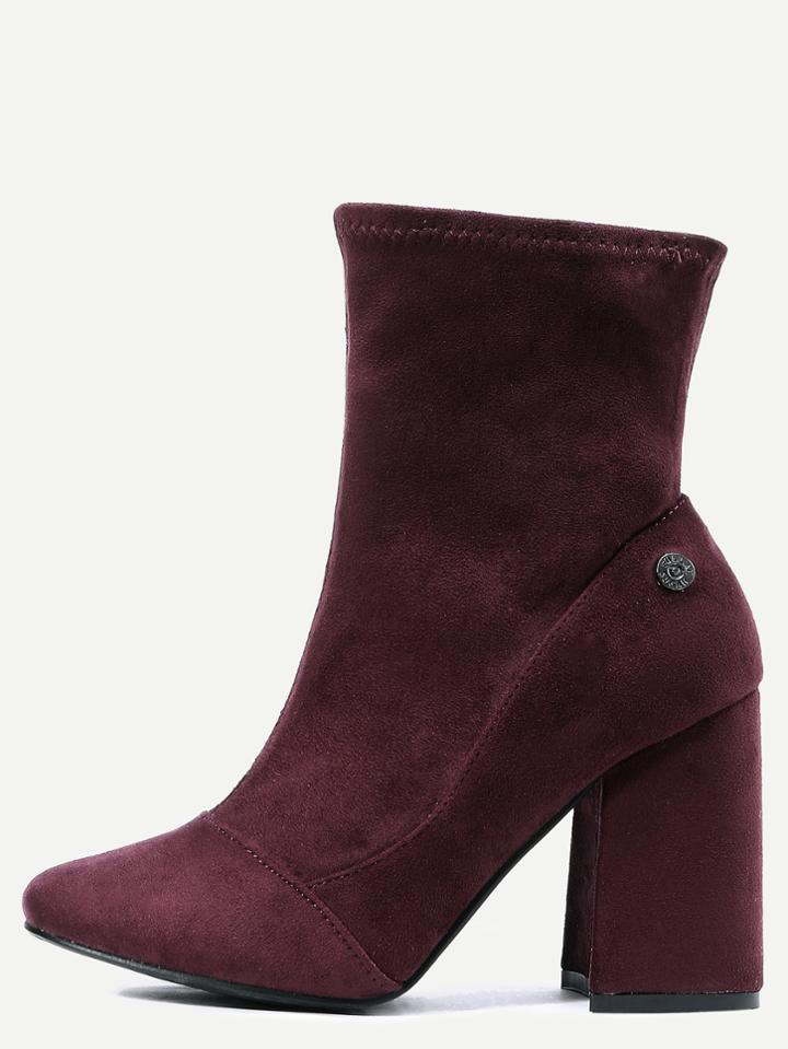 Romwe Burgundy Faux Suede Point Toe High Heel Boots