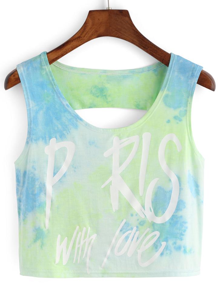 Romwe Multicolor Hollow Back Letters Print Tank Top