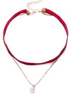 Romwe Red Elegant Pendant Pearl Necklace