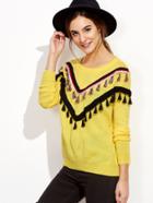 Romwe Yellow Tassel Trim Drop Shoulder Sweater