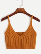 Romwe Brown Knit Crop Cami Top
