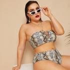 Romwe Plus Snakeskin Ladder Cut-out Bandeau With High Waist Bikini