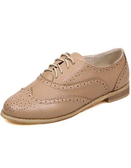 Romwe Apricot Round Toe Lace Up Flats