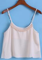 Romwe Spaghetti Strap With Pearl Cami Top