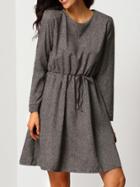 Romwe Long Sleeve Drawstring Shirt Dress