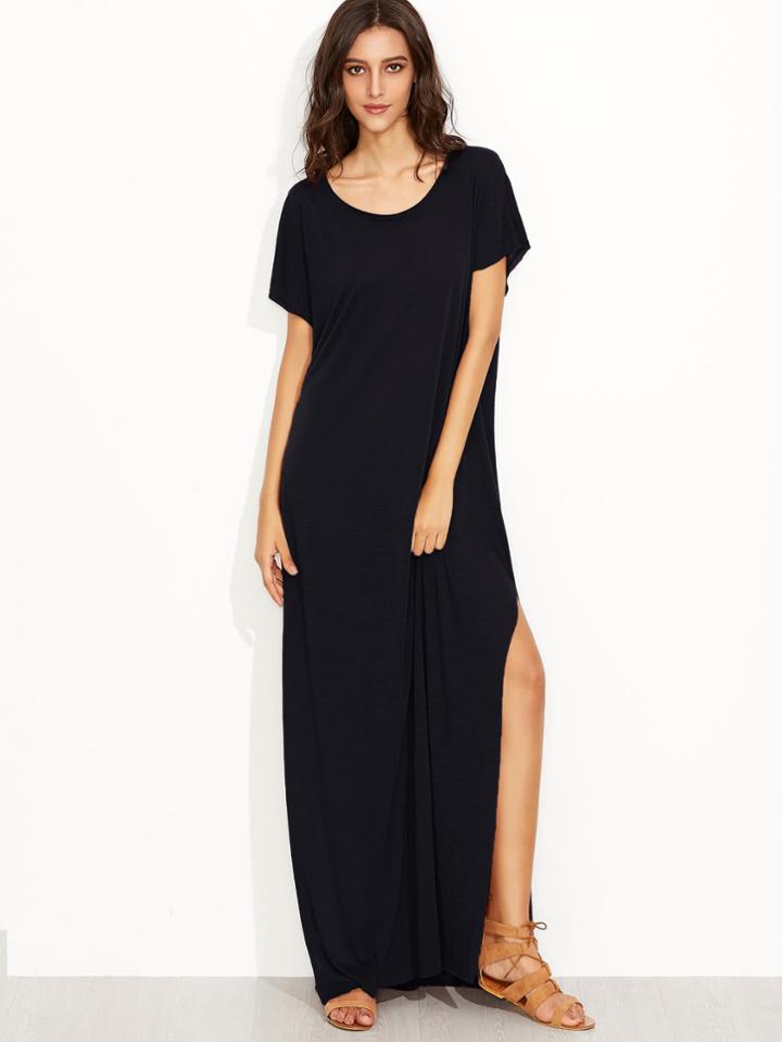 Romwe Side Slit Loose Fit Maxi Tee Dress