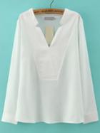 Romwe Women V Neck White Blouse
