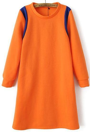 Romwe Orange Pocket Long Sweatshirt Dress