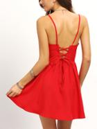 Romwe Shirred Lace-up Cami Dress