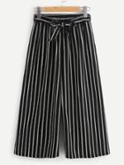 Romwe Vertical Stripe Self Tie Wide Leg Pants