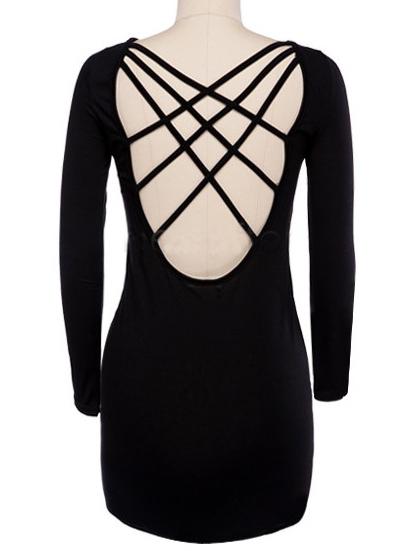 Romwe Long Sleeve Crisscross-back Bodycon Dress