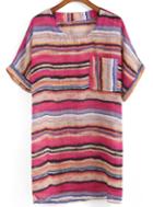 Romwe With Pocket Striped Long T-shirt