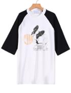 Romwe Colour-block Dog Print T-shirt