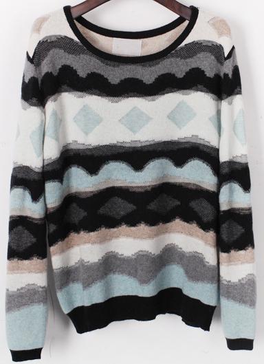Romwe Vintage Geometric Print Knit Sweater