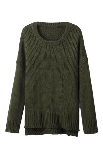Romwe Split Sheer Green Jumper