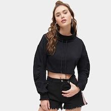 Romwe Drawstring Crop Sweatshirt