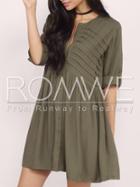 Romwe Army Green Long Sleeve Dress