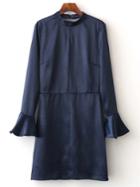 Romwe Navy Cutout V Back Ruffle Cuff Dress