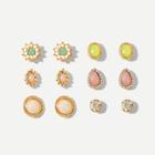 Romwe Gemstone Stud Earrings 6pairs