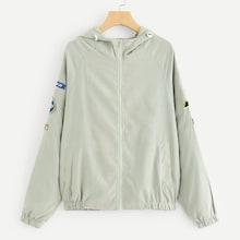 Romwe Zip Up Hooded Patched Jacket