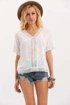 Romwe White Crochet V Neck Short Sleeve Blouse