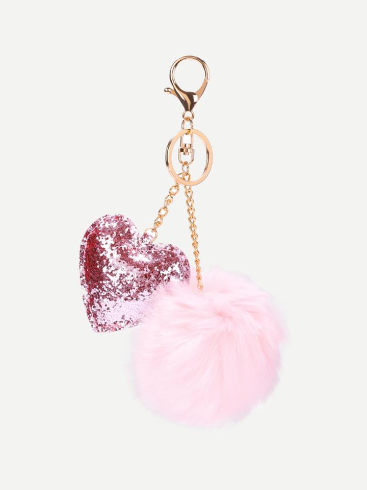 Romwe Pom Pom & Sequin Heart Bag Accessories