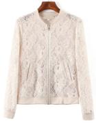 Romwe Lace Beige Jacket With Zipper