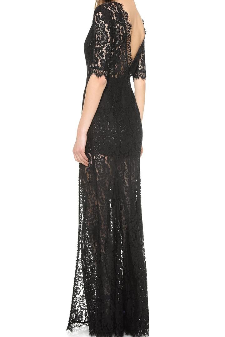 Romwe Backless Sheer Lace Split Black Dress