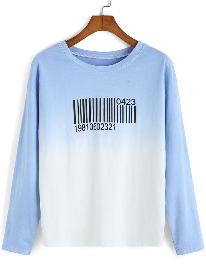 Romwe Barcode Print Tie-dye Sweatshirt