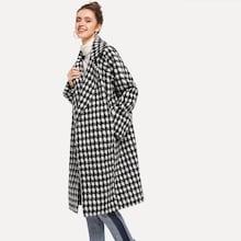 Romwe Houndstooth Print Tweed Coat