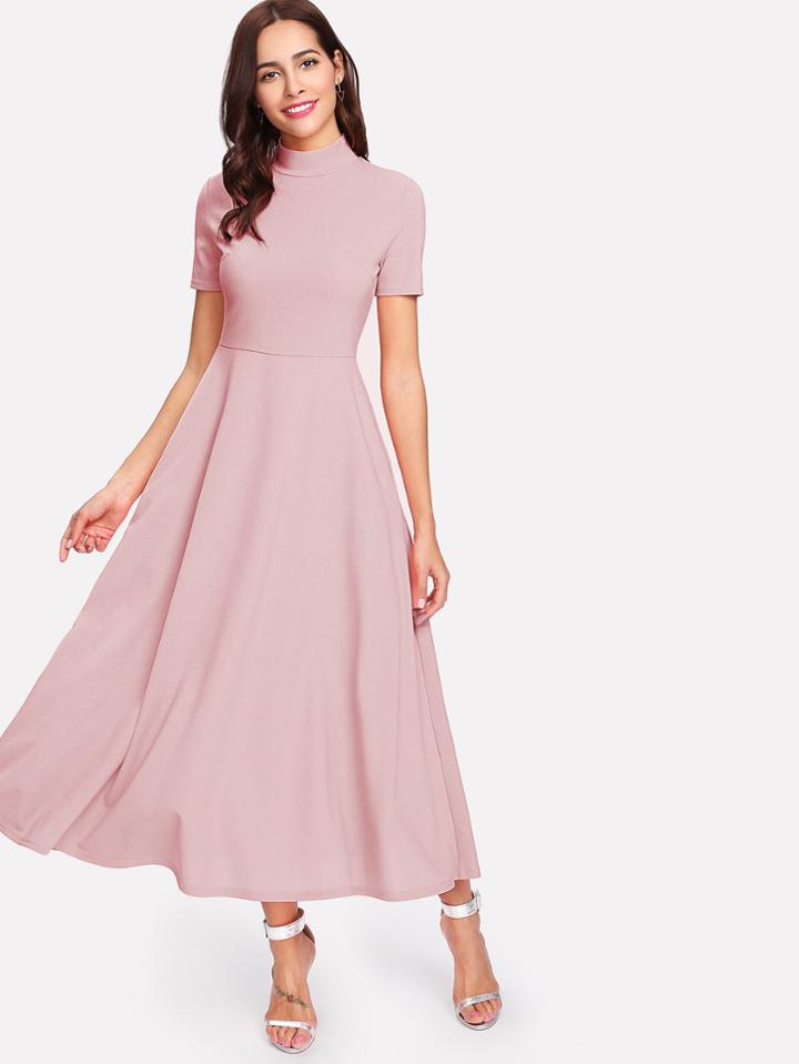 Romwe Mock Neck Fit & Flare Dress