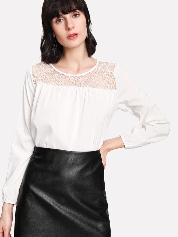 Romwe Hollow Out Lace Insert Blouse