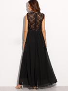 Romwe Black Lace Overlay Maxi Dress