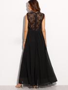 Romwe Black Lace Overlay Maxi Dress