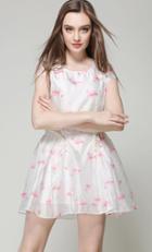 Romwe With Pearl Swan Print Flare Dress