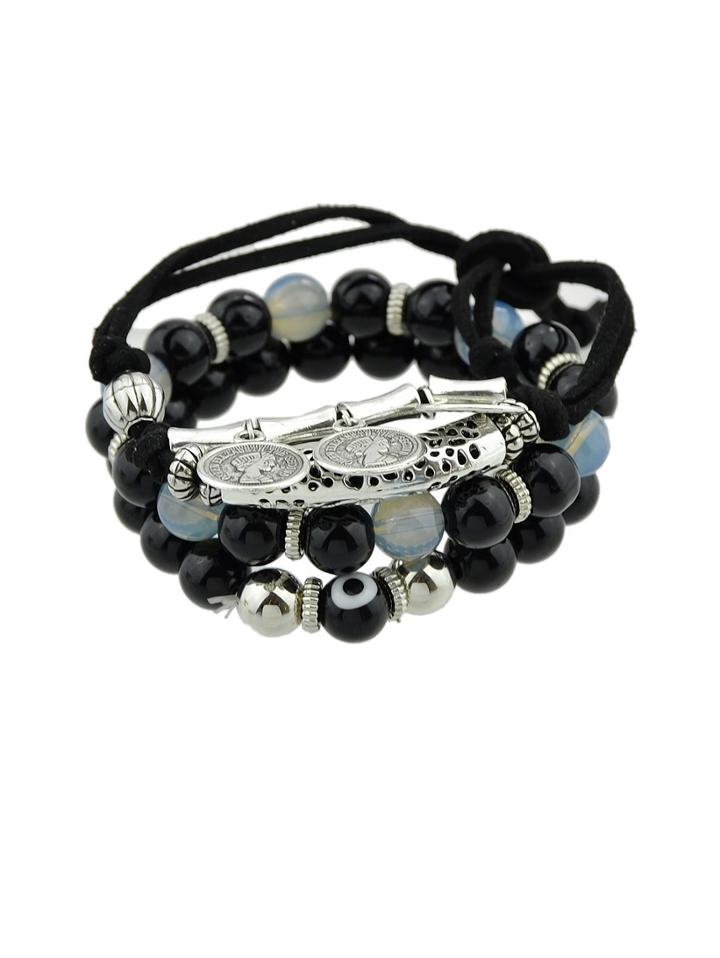 Romwe Black Color Multi-layer Copper Beaded Bracelet